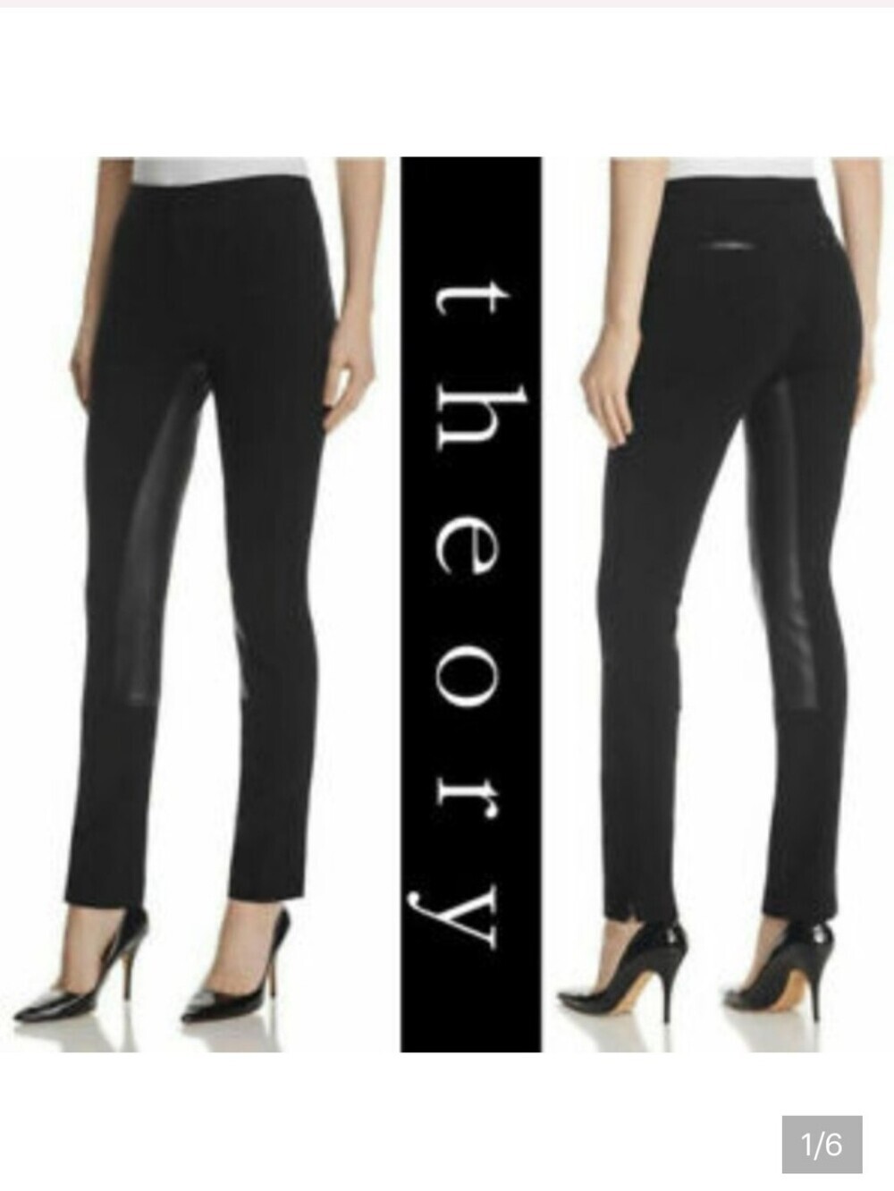 Theory Black Ponte Skinny Pants with Lamb-Leather Panels